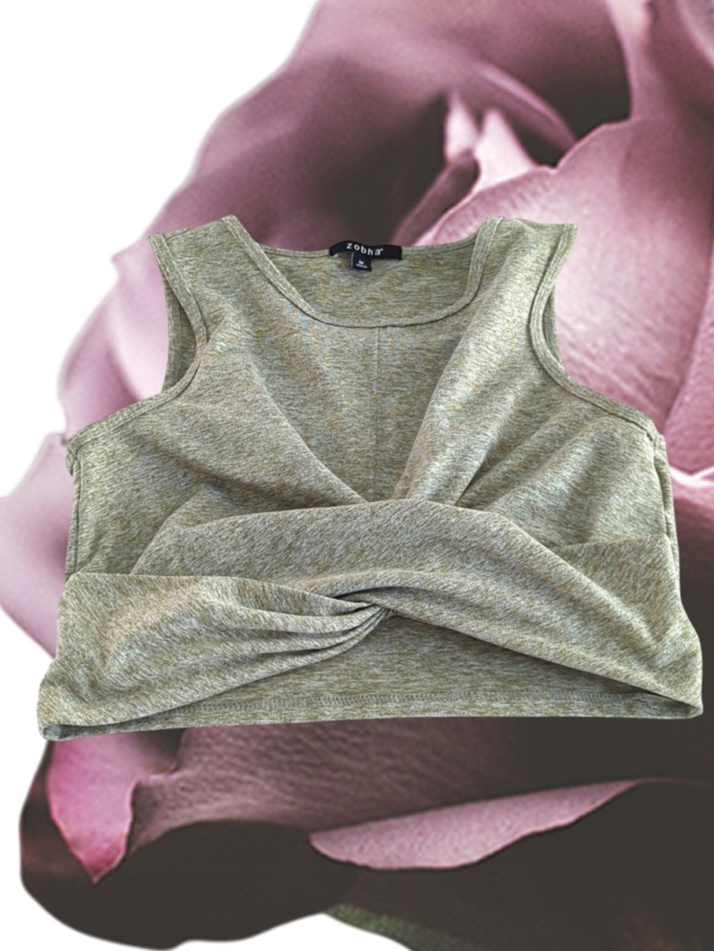 Zobha Gray Twist-Front Crop Tank